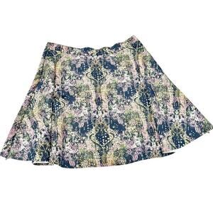 Modamix Patterned Blue Printed Flared Midi Skirt Pockets Size 18